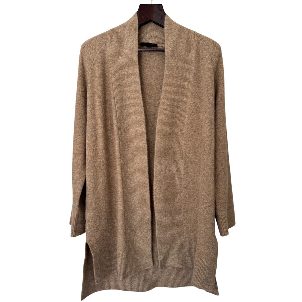 Ann Taylor Open Front Cardigan‎ Sweater Beige Gold Metallic Wool Blend Medium